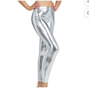 Women's /.Girls Casual Silver Pants Stretchy Leather Leggings Size XL